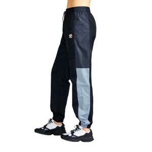 Peloton Track Pants Cinch Bottoms Drawstring Waist Black And Grey Lined Size Sm